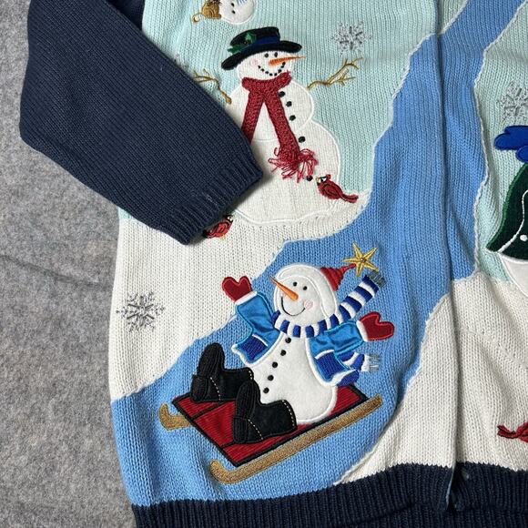 Vintage Quacker Factory Sweater Womens Medium Ugly Christmas Cardigan Snowman - Picture 4 of 10